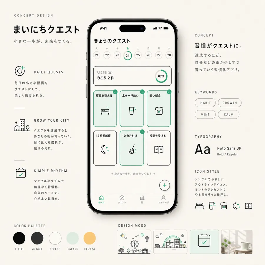 まいにちクエスト のコンセプトボード