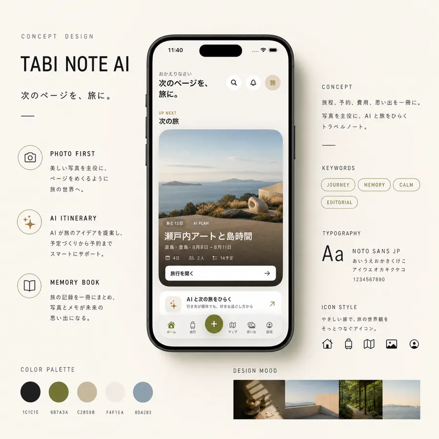 TabiNoteAI のコンセプトボード